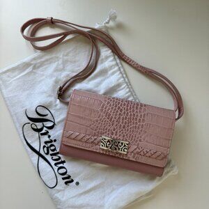 Brighton Deco Lace Blush Pink Croc Pattern Leather Wallet Crossbody Bag